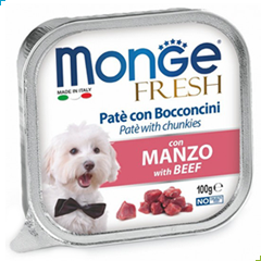 Monge Fresh Wet Dog Food – Pate and Chunkies with Beef / Manzo 100g