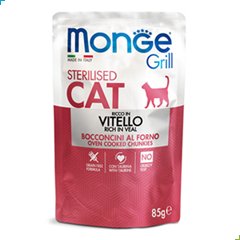 Monge Grill Sterilized Wet Cat Food – Chunkies in Jelly – Veal 85g