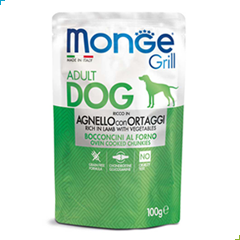 Monge Grill Adult Wet Dog Food – Chunkies – Lamb with Vegetables 100g