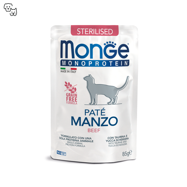 monge monoprotein pate wet cat food beef manzo sterilized sterilised pouch petdiscount pet discount 