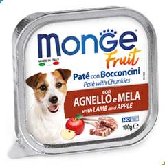 Monge Fruit Wet Dog Food – Pate and Chunkies with Lamb and Apple 100g