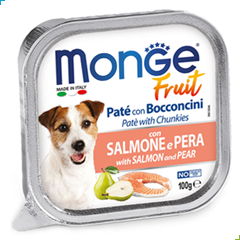 Monge Fruit Wet Dog Food – Pate and Chunkies with Salmon and Pear 100g