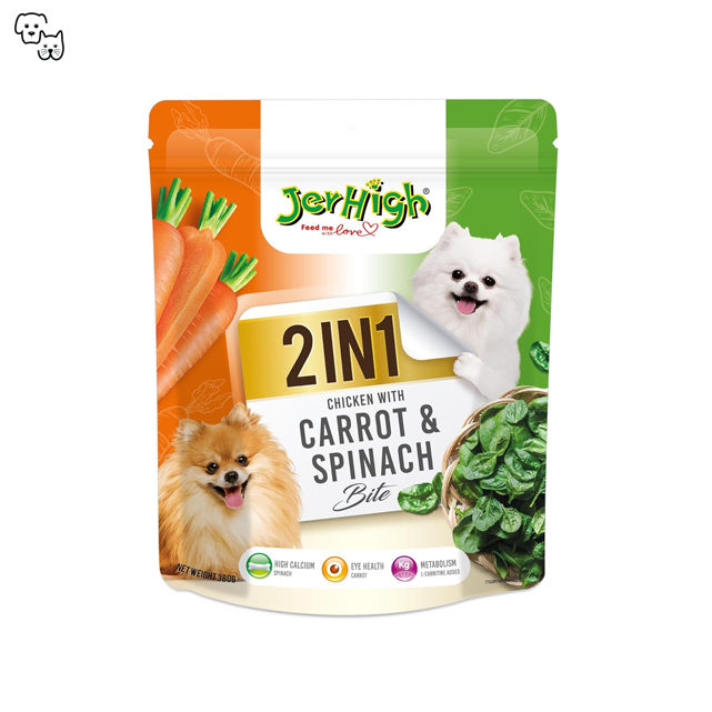 jerhigh dog treat treats bite 2in1 big chicken carrot spinach petdiscount pet discount adult puppy 