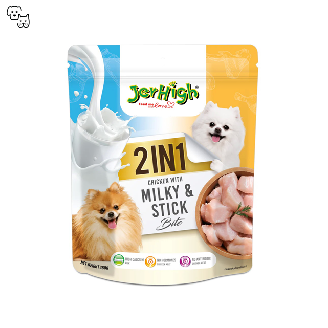 jerhigh dog treat treats bite 2in1 big chicken milky milk stick petdiscount pet discount adult puppy