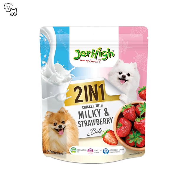 jerhigh dog treat treats bite 2in1 big chicken milky milk strawberry petdiscount pet discount adult puppy 